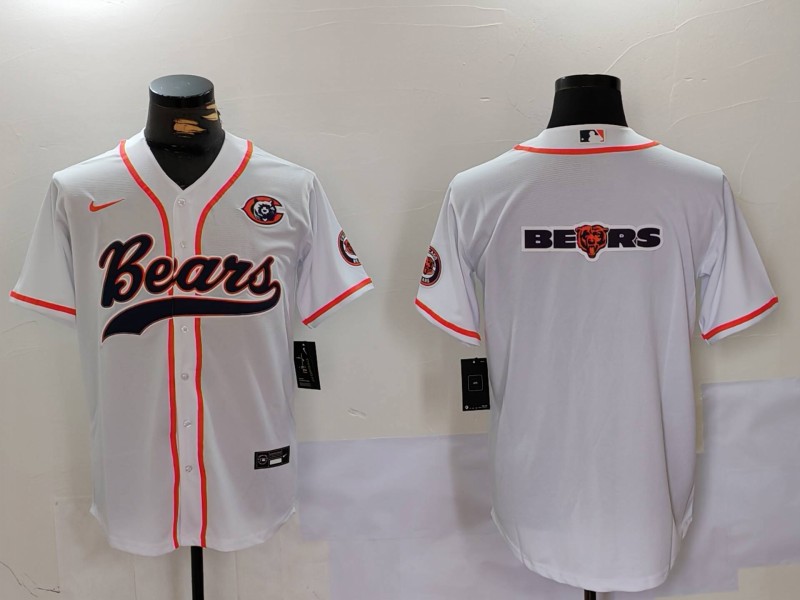 Men's White Chicago Bears Team Big Logo With Patch Cool Base Stitched Baseball Jersey